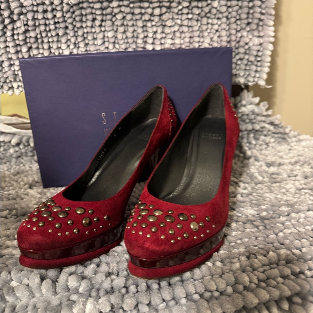 Stuart Weitzman Red Studded Heels